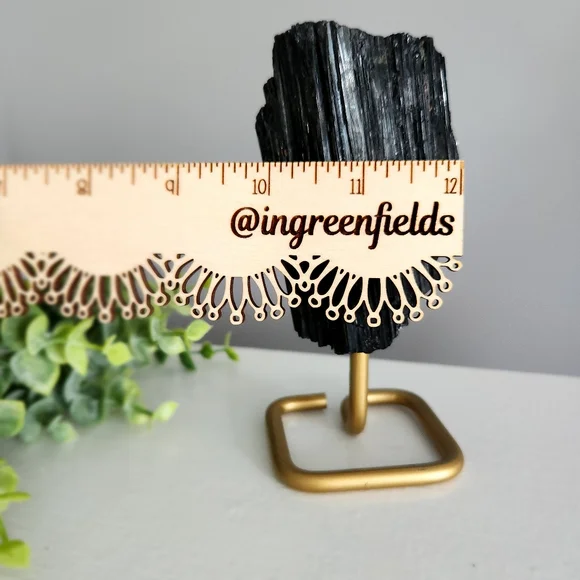 Raw black tourmaline chunk on gold stand - crystal - Picture 9 of 10